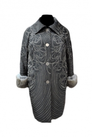индивидуальный пошив Зимнее пальто из жаккардовой ткани Carnet и натуральным мехом кролик рекс