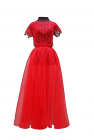 индивидуальный пошив Красное платье с пышной фатиновой юбкой